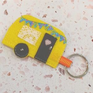 Adventure Awaits Yellow Retro Camper Handcrafted Key Tag | New #1